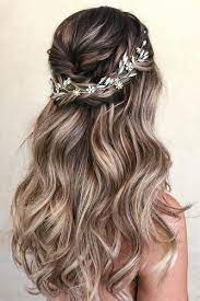 Roll down into curls in the front section of hair. Nice Brown Wedding Hairstyle Longhair Wedding Hair Half Wedding Hair Pieces Half Up Wedding Hair