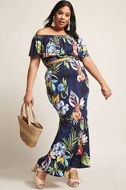 Plus Size Floral Crop Top Maxi Skirt Set Fashion Plus Size Fashion Floral Maxi Skirt