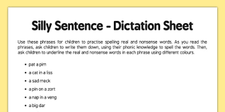 English language arts (ela) grade/level: Silly Sentence Teacher Dictation Sheet