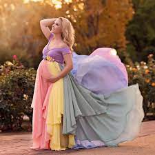 Colorful Chiffon Maternity Dresses For Photo Shoot With Short Sleeves Pregnant Gown Off The Shoulder On Luulla