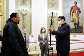 He earned several black belts in martial arts and choreographed movie fight scenes for actors such as sean connery. Venezuela S Maduro Receives Samurai Sword Gift From Actor Steven Seagal Reuters