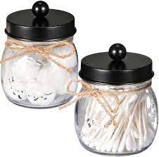 She'll make a mystical addition to your vanity, where apothecary jars show off shards of sea glass and tiny shells you've collected on the beach. Buy Sheechung Apothecary Jars Set Mason Jar Decor Bathroom Vanity Storage Organizer Canister Premium Glass Qtip Holder Dispenser For Cotton Swabs Ball Stainless Steel Lid Black 2 Pack Patent Pending Online In Indonesia B07mkt2n5n
