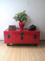 Repurposed Painted Metal Trunk With Legs Funky Coffee Table With Storage Funky Home Decor Funky Coffee Tables At Home Furniture Store
