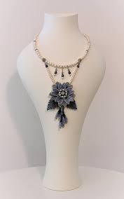 Cobalt Blue Clarkia Collar Bead Embroidered Necklace Bead Etsy Embroidered Necklace Beaded Jewelry Floral Necklace