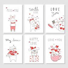 Maybe you added glitter for your best friend's, or doodled your favorite teacher's face with a bright blue crayon? Draw Vector Set Card For Valentine S Day With Cute Animal Valentine Cards Handmade Valentines Cards Valentines Day Cards Diy