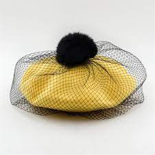 Women Beret Hat Rabbit Hair Ball Mesh Veil Wool Beret Ladies Pompom Hat Autumn Winter Solid Color Painter Caps Beret Knitted Hats Cute Beret