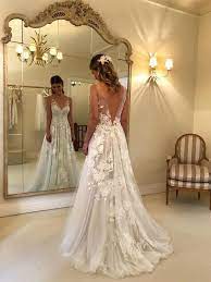 Elegant Lace V Neck Backless With Applique Wedding Dresses W325 Backless Wedding Dress Rose Gold Wedding Dress Wedding Dresses