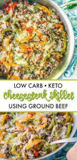 Low Carb Philly Cheesesteak Skillet Using Ground Beef In Only 30 Minutes Recipe Keto Recipes Dinner Keto Diet Recipes Low Carb Keto Recipes