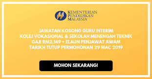 Bahagian pendidikan teknik dan vokasional kementerian pendidikan malaysia aras 5 & 6, blok e14, kompleks e pusat pentadbiran. Kolej Vokasional Guru Interim Kronis F