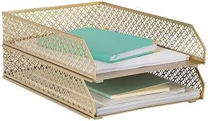 Thank you, you will now be redirected to comparisons. Amazon Com Blu Monaco Gold Desk Organizer Stackable Paper Tray Set Of 2 Metal Two Tier Tray Stackable Letter Tray Inbox Tray For Desk Office Products