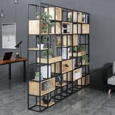 Industrial Wind Solid Wood Shelf Partition Porch Wrought Iron Screen Shelf Home Simple Office Partition Bookcase Rumah Rak Desain
