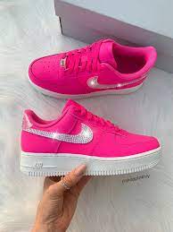 Swarovski Nike Air Force 1 Blinged Out With Swarovski Crystals Etsy Pink Nike Shoes Nike Air Shoes Hot Pink Shoes