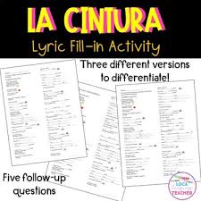 English translation of lyrics for loca by alvaro soler. La Cintura Por Alvaro Soler Lyric Fill In Activity By Loca Language Teacher