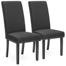 Set Of 2 Studded Parsons Dining Chairs Gray Parsons Dining Chairs Dining Chairs Fabric Dining Chairs