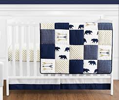 The sweetest quilt for that boho nursery! Navy Blue Gold And White Patchwork Big Bear Boy Baby Crib Bedding Set By Sweet Jojo Designs 4 Pieces Farmhouse Goals