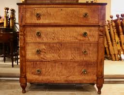 We probably handle more tiger maple furniture than anybody in the country. Empire 4 Drawer Chest In Tiger Maple W Turned Half Columns On Turned Feet Circa 1850 Leonards New England