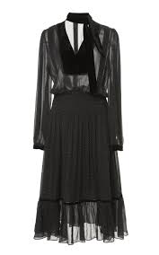 Frame Velvet Trimmed Silk Chiffon Midi Dress In Black Modesens Chiffon Midi Dress Dresses Nice Dresses