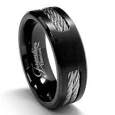 Black Titanium Ring Wedding Band With Stainless Steel Cables Men S Jewelry Free Ring Box Wish Black Titanium Ring Rings For Men Mens Wedding Rings