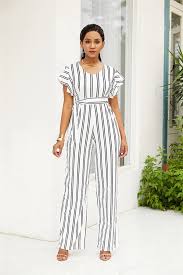 Black And White Striped Jumpsuit With Sleeves Black And White Striped Jumpsuit With Flouncing Sleeve Design Striped Jumpsuit Jumpsuit Jumpsuits And Romper