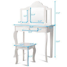Costway Vanity Table Set Makeup Dressing Table Kids Girls Stool Mirror Walmart Com Vanity Table Set Mirrored Vanity Table Vanity Table