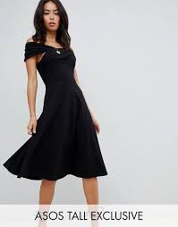 Asos Tall Asos Design Tall Midi Skater Dress With Bardot Neckline Maxi Dress Prom Midi Dress With Sleeves Dresses