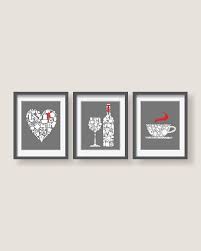 Black And White Art With Red Accents Set Of 3 Grey White With Red Accent Kitchen Decor By Blackpelican Red Kitchen Decor Kitchen Decor Yellow Kitchen Decor