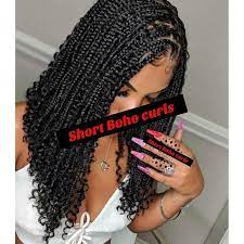 Boho Box Braided Wig Boho Box Braids Short Boho Box Braids Lace Frontal Braids Wig Knotless Braids Wig Short Curls Box Braids Wig Braids Short Box Braids Hairstyles Braids With Curls Hair Styles