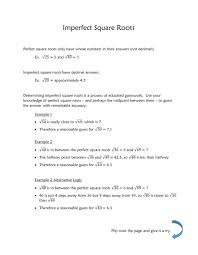 Estimating Imperfect Square Roots Worksheet