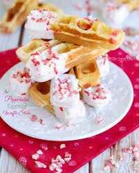 Peppermint Eggnog Waffle Sticks Christmas Waffles Waffle Recipes Waffle Sticks
