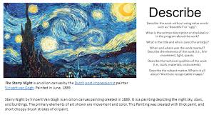 Here's the list of words that can be used to describe space: Describe Describe The Work Without Using Value Words Such As Beautiful Or Ugly What Is The Written Description On The Label Or In The Program About Ppt Download