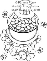 Leprechaun, rainbow and pot of gold. Clip Art Illustration Of A Pot Of Gold St Patrick S Day Coloring Page