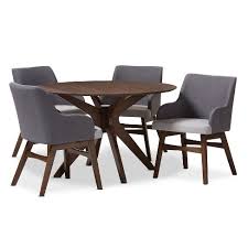 This industrial table with its classic x style base and plank style top is a great choice for casua. 5pc Monte Mid Century Modern Wood Finish Round Dining Set Gray Walnut Brown Baxton Studio Target