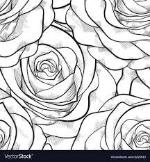 Black And White Beautiful Flower Rose Clip Art Seamless Pattern In Roses With Contours Vector Image On Vectorstock Seamless Patterns Black And White Background Secret Garden Colouring