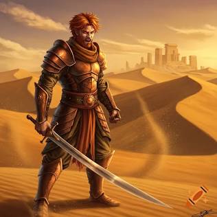 Kaelen standing before the ancient, sunlit ruins of the Atacama, do AI tạo