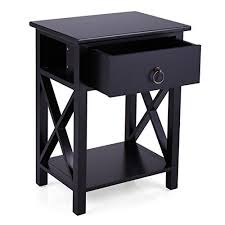 Top Quality555 Black End Table With Drawer Wood Sofa Bedside Table Night Storage Shelf Bedroom Bedside Tables Nightstands Wood Sofa Storage Furniture Bedroom