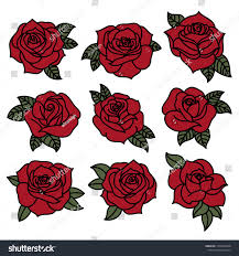 Colored Tattoo Style Rose Vector Illustration Icon Setstyle Rose Colored Tattoo Red Rose Drawing Roses Drawing Rose Drawing
