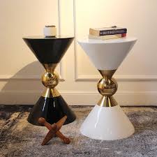 Modern Round Black White End Table Gold Hourglass Side Table Metal Fiberglass In Small Large In 2020 Metal Side Table End Tables White End Tables