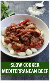 A Simple Rustic Slow Cooker Mediterranean Beef Recipe Which Includes Mediterranean Flavors Like Healthy Beef Recipes Slow Cooker Beef Healthy Crockpot Recipes