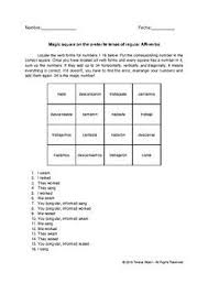 Magic Square On Spanish Preterite Tense Of Regular Ar Verbs