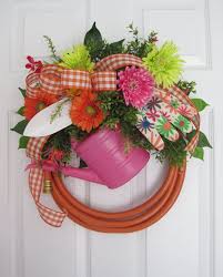 Orange Garden Hose Wreath Fun Florals Custom Design By Funflorals Garden Hose Wreath Purple Spring Flowers Spring Front Door Wreaths