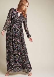 Long Sleeve Black Floral Maxi Dress With Keyhole Neckline Mod And Retro Clothing Long Sleeve Floral Maxi Dress Floral Dresses Long Long Sleeve Bridesmaid Dress