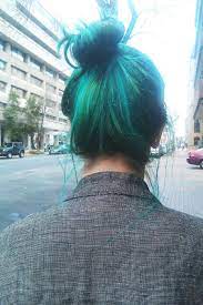 Green Dyed Hair Bun Colored Hair Tips Bun Hairstyles Teal Hair
