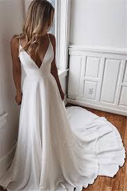 Alluring Spaghetti Straps V Neck Backless Wedding Dresses In 2020 Lace Evening Dresses White Dress Formal Chiffon Prom Dress