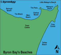 Scheme and satellites photos view; Byron Bay Beach Map Official Byronbay Com Guide