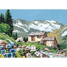 L Alpage Fleuri Canevas Chez Seg En 2020 Peintures De Montagne Peinture Paysage La Maison Du Canevas