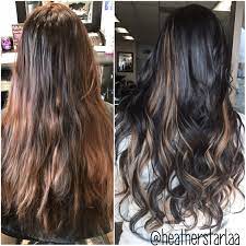 Darken your locks this winter and get some intense cherry cola pop peekaboo highlights. Dark Brown Hair Honey Carmel Peekaboo Highlights Long Hair Curled Hair Long Hair Styles Honey Hair Hair Color Highlights