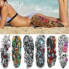 Buy 1pc Sexy Beach Skull Flower Black Temporary Tattoo Angel Clock Stickers Full Arm Leg At Affordable Prices Free Shipping Real Reviews With Photos Joom
