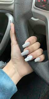 Light Grey With Marble Matte Acrylic Nails Coffin Acrylic Nails Coffin Matte Coffin Nails Matte Acrylic Nails Coffin Grey