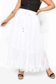 Tour de taille élastiqué dans le dos. Jupe Longue Blanche Empiecement Broderie Grande Taille 44 64 Yours Clothing