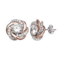 Primrose Two Tone Sterling Silver 18k Rose Gold Cubic Zirconia Knot Stud Earrings Knot Stud Earrings Black Gold Jewelry Stud Earrings